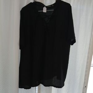 Boohoo Black Lace-Up Blouse